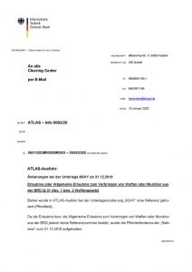 thumbnail of Erlaubnis zum Verbringen von Waffen oder Munition aus der BRD